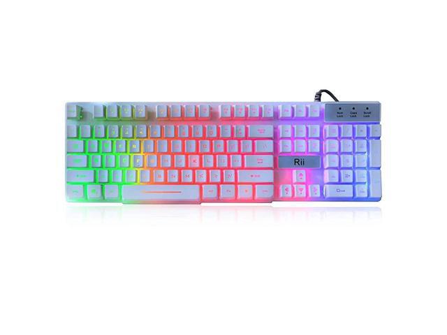 RK100+ White Gaming KeyboardUSB Wired Multiple Colors Rainbow LED Backlit Large Size Mechanical Feeling UltraSlim Multimedia Office Keyboard
