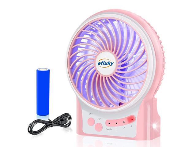 3 Speeds Mini Desk Fan Rechargeable Battery Operated Fan with LED Light and 2200mAh Battery Portable USB Fan Quiet for Home Office Travel Camping