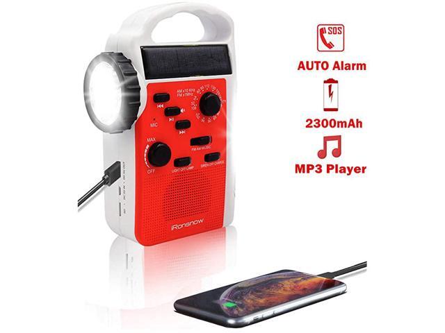 IS399 Real NOAA Alert Weather Radio Lantern Solar Crank Emergency AMFMSWNOAA Radio TF Card Speaker 5 LEDs Flashlight 8 Headlamps 2300mAh