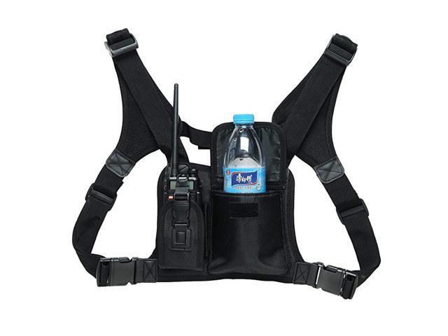 Chest Harness Front Pack Pouch Holster Vest Rig Carry Case for Baofeng UV5R UV82 TYT Ham Two Way Radio Walkie Talkie Rescue Essentials Leather Black