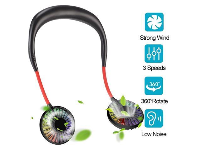 Neckband Portable Fan Sports Hand Free Fan Rechargeable Mini USB Fan with 2000mAh Battery Dual Wind Head for Running Travel Camping Office
