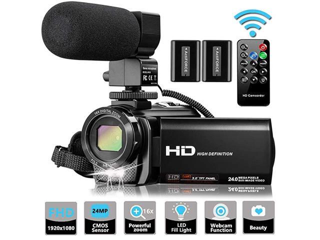 Video Camera Camcorder with Microphone FHD 1080P 30FPS 24MP Vlogging YouTube Cameras 16X Digital Zoom Camcorder Webcam Recorder with Remote