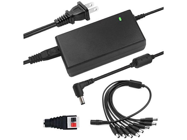 Security Camera Power Supply 12V 5A Adapter with 8 Way CCTV Power Splitter Cable for CCTV DVR Surveillance System LED Strip Light Black