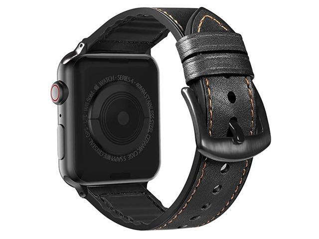 Compatible Apple Watch Band 40mm 38mm Sweatproof Hybrid Genuine Leather and Silicone Sports Watch Band Replacement for iWatch SE Series 6 5 4 3 2 1