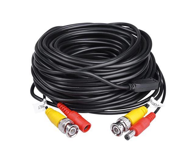 25 Feet PreMade AllinOne Siamese BNC Video and Power Cable Wire Cord with Two Female Connectors for CCTV Security Camera DVR Black