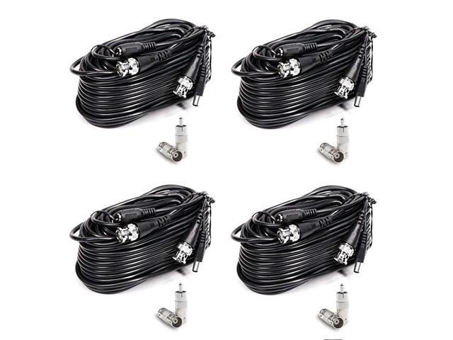 18M60 Feet BNC Video Power Cable Surveillance Camera Cables for CCTV Security Camera Surveillance AllinOne Black 4 Pack