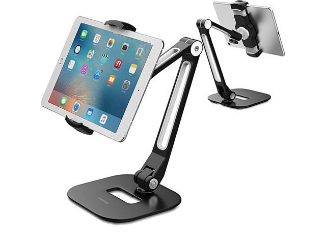 Long Arm Aluminum Tablet Stand Folding iPad Stand with 360° Swivel iPhone Clamp Mount Holder Fits 411 Display TabletPhones for Kitchen Table