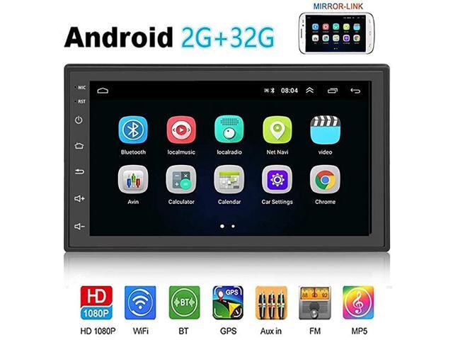 2din Android Stereo 2GB+32GB 7 inch Double Din Car Stereo with Bluetooth Support WiFi GPS Navigation FM USB AUX AndroidiOS Mirror Link +Rear Camera
