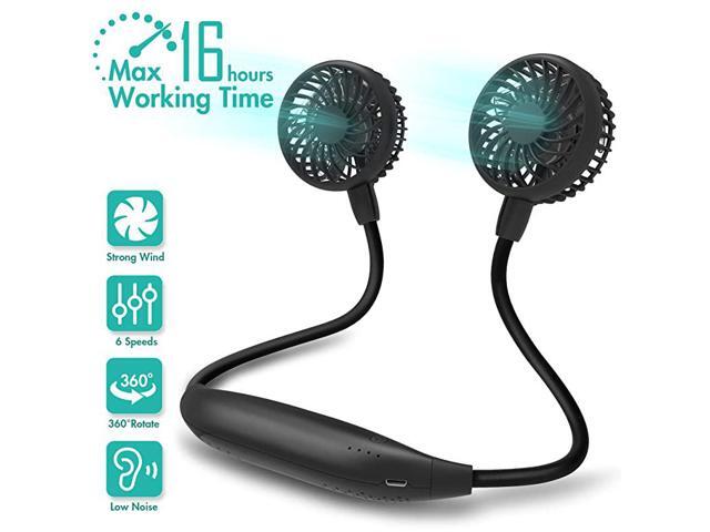 Neck Fan 2600mAh Battery Operated Sport Fan Ultra Quiet Hands Free USB Fan with 6 Speeds Strong Wind 360° Adjustable High Flexibility Wearable