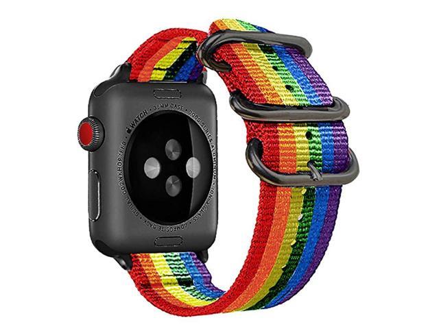 44mm Rainbow Compatible Apple Watch Band Nylon Colorful Lgbt Black Nato Buckle iWatch Band Series 4 Series 3 Series 2 Series 1 Women Men