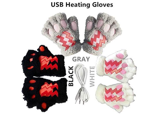 USB 20 Powered Stripes Heating Pattern Knitting Wool Cute Heated Paw Gloves Fingerless Hands Warmer Mittens Laptop Computer Warm Gloves for Women