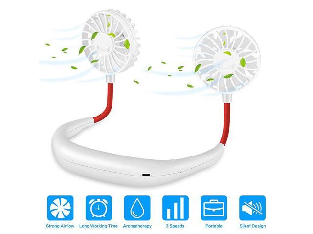 Around Neck Fan Portable Personal Fan Necklace USB Rechargeable with Dual Cooling Wind Head for Outdoor Office Sport Travel White