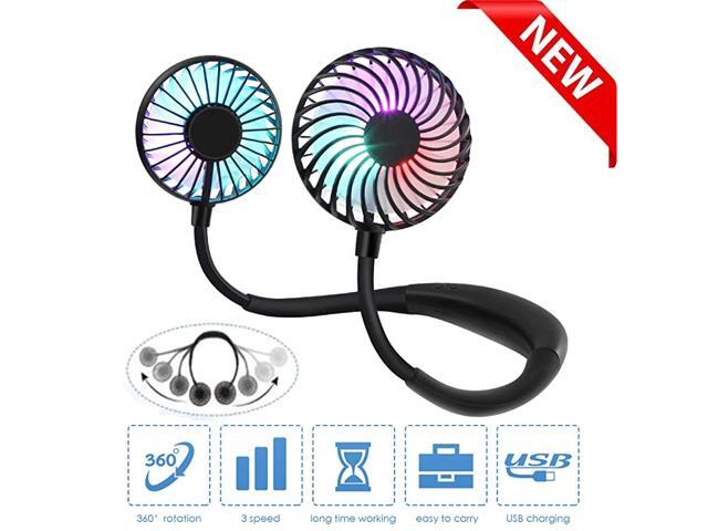 Free Neck Fan Portable Fan Personal Fan Mini USB Fan Hanging Neck Sport Fan Wearable Desktop Fan 3 Speeds USB Rechargeable 360 Degree Adjustment
