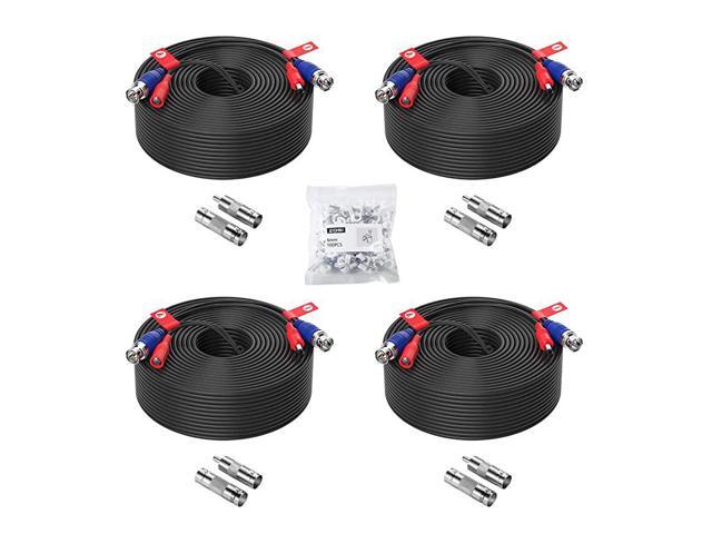 4 Pack 150ft 45 Meters AllinOne Video Power Cable BNC Extension Surveillance Camera Cables for Video Security DVR Camera Systems Included 4X BNC