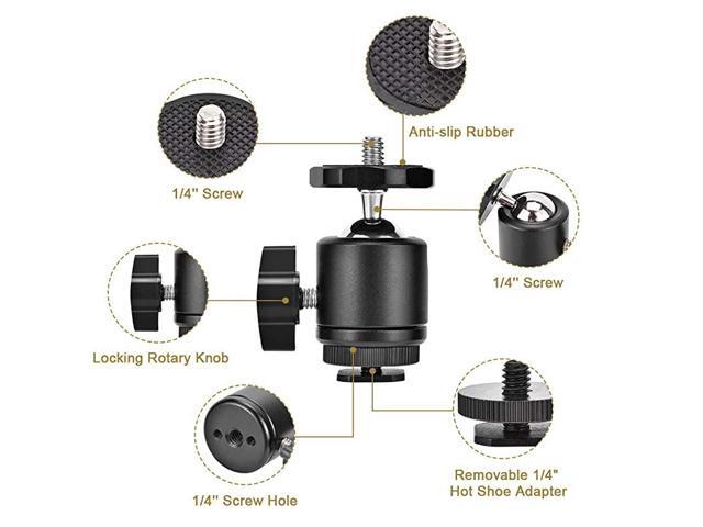 2 Pack Mini Ball Head with 14 Hot Shoe Mount Adapter 360 Degree Rotatable Aluminum Tripod Ball Head for Monopods DSLR Cameras HTC Vive Camcorder