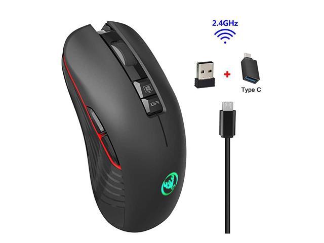 Wireless Gaming Mouse with USB Receiver and USB C AdapterSilent Click7 Colors Backlit3600DPI750Mah Rechargeable Battery for MacBook Computer PC Laptop