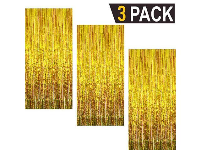 32 ft x 98 ft Metallic Tinsel Foil Fringe Curtains for Party Photo Backdrop Wedding Decor Gold3 pcs