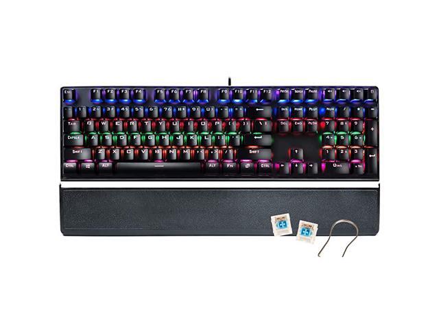 RGB LED Backlit Mechanical Gaming Keyboard Aluminum Base 104 Antighosting Blue Switch Key Standard Keyboard for Windows PC Gamers Black
