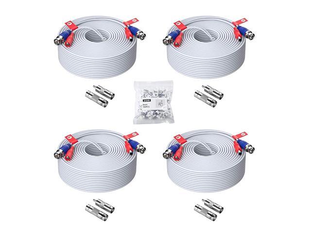4 Pack 150ft 45 Meters AllinOne Video Power Cable BNC Extension Surveillance Camera Cables for Video Security DVR Camera Systems Included 4X BNC