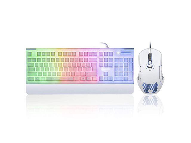 Gaming Keyboard and Mouse Combo Colorful Lights Rainbow LED Backlit Keyboard with Ergonomic Detachable Wrist Rest Programmable 3200 DPI 7 Button