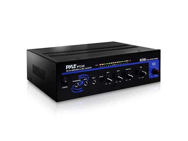 Compact Public Address Mono Amplifier Professional 50W Mini Home Power Audio Sound PA Speaker Receiver System w RCA Headphone 2 Microphone Inputs