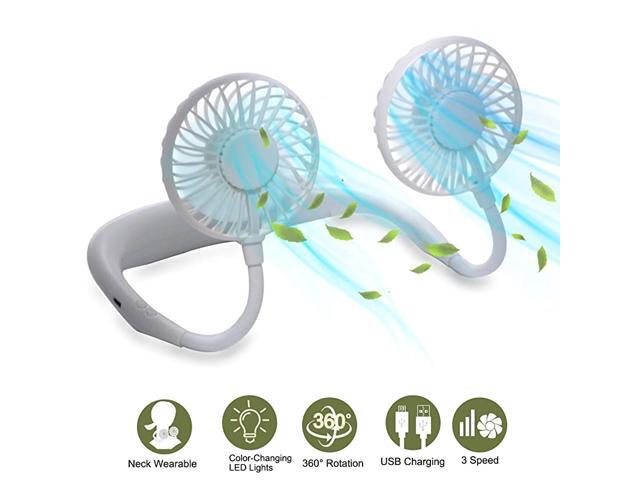 Hanging Neck Sports Fan USB Rechargeable HandsFree Wearable Neck Fan Upgraded Personal Cooling Device with 7 Colors of Changing Led Light 360° Free