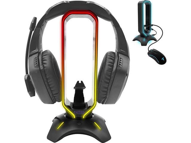 RGB Headset Stand and Gaming Headphone Stand Display with Mouse Bungee Cord Holder with USB 30 HUB for Wired or Wireless Headsets for Xbox PS4 PC