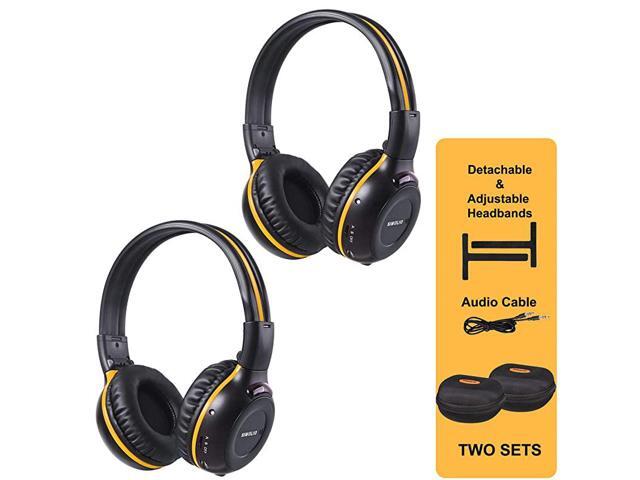 2 Pack of IR Wireless Headphones for inCar TV DVD Video Listening 2 Channel Car Headphones with EVA Cases Aux Cord OnEar Wireless Cars Headphones