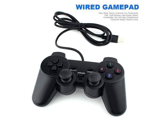 USB Wired Joystick Gamepad Gaming Pad Controller Double Vibration Feedback Motors Fit for PC Computer Laptop Window Black