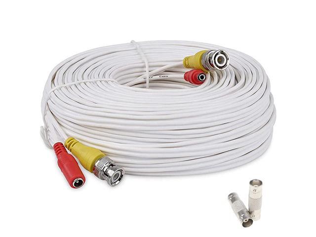 100 Feet PreMade AllinOne Siamese BNC Video and Power Cable Wire Cord with Two Female Extension Connectors for CCTV Security Camera DVR White