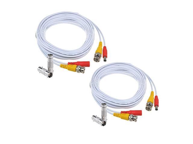 4332024197 2Pack 25ft HD Video Power Security Camera Cables PreMade AllinOne Extension Wire Cord with BNC Connectors for CCTV Security Camera White