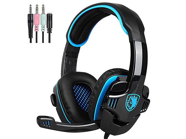 SA708GT Gaming Headset for Xbox One PS4 PC Volume Controller Noise Cancelling Over Ear Headphones Mic Bass Surround Soft Memory Earmuffs for