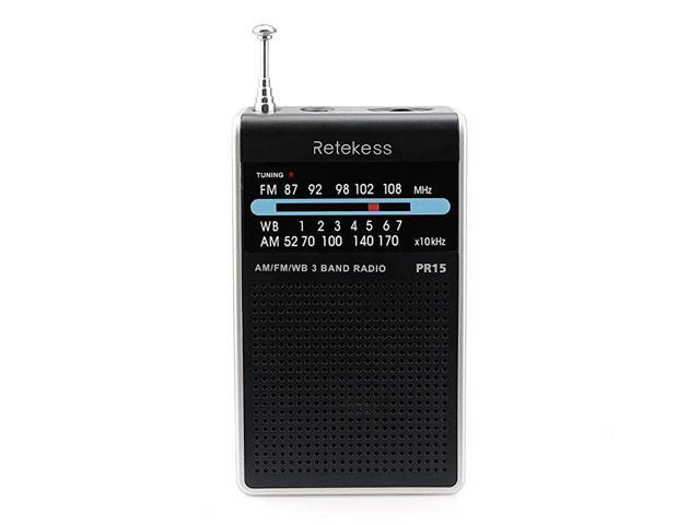 PR15 Pocket NOAA Weather Radio AM FM Weather Radio Portable Little Transistor Radio Powered by AAA Battery for Walking Camping Silver Black