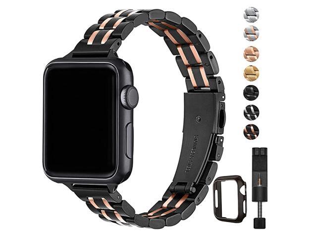 Thin Replacement Band Compatible for Apple Watch 38mm 40mm 42mm 44mm Stainless Steel Metal Wristband Women Men for iWatch SE Series 654321
