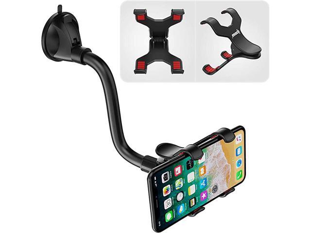 Upgraded No Glue Car Phone Mount Windshield with Strong Suction Long Arm Cell Phone Holder for Car with XShaped Clamp Fits ThickIrregular Phone Case