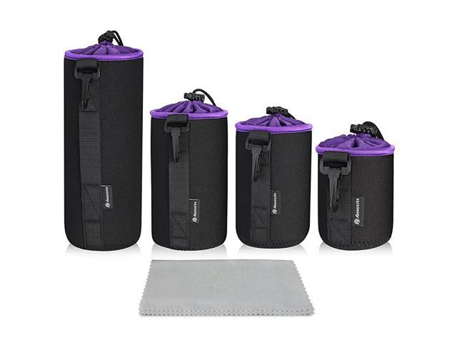 4 x Lens Case Lens Pouch Bag with Thick Protective Neoprene Soft Plush Compatible with DSLR Camera Lens Canon Nikon Sony Olympus Panasonic etc