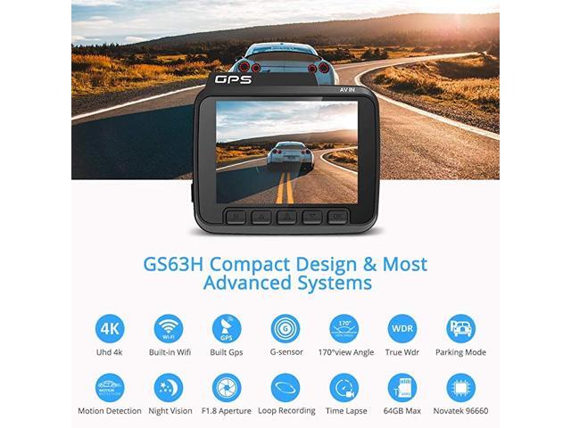 UHD 4K Dash Cam 2160P GPS WiFi Dashboard Car Camera DVR Recorder with G Sensor WDR170° Wide Angle Night Vision Loop Recording Parking Monitor