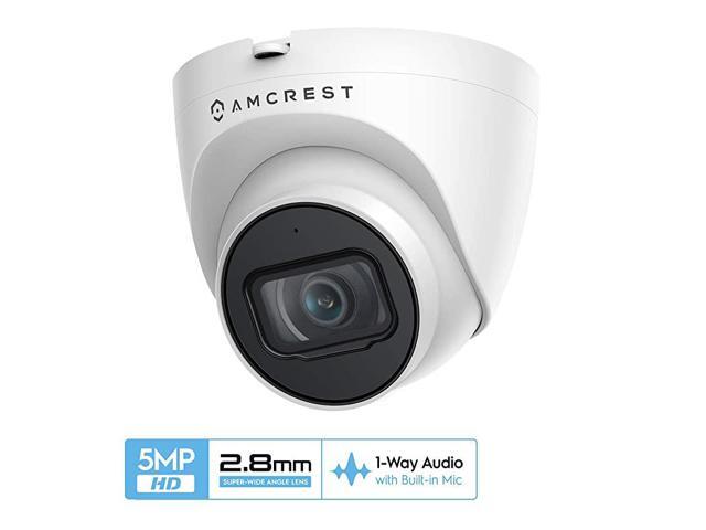 5MP UltraHD Outdoor Security IP Turret PoE Camera with MicAudio 5Megapixel 98ft NightVision 28mm Lens IP67 Weatherproof MicroSD Recording 256GB
