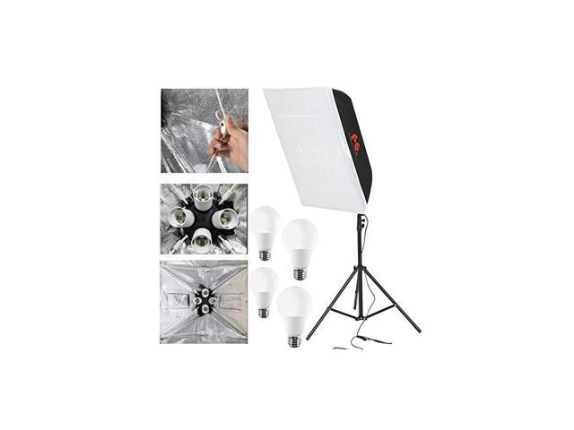 Foldable Flash Diffuser Softbox Kit 24 inches x24 inches60x60cm with Opening Window and Power Cable Including Flash Stand and 4 x LED Bulb