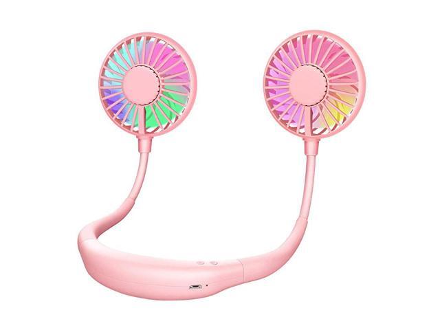 Portable Personal Fan Hand Free Small USB Mini Neck Fan with 2000mAh Rechargeable Battery 2 modes LED Light 3 Speeds and 360 Degree Adjustment Head