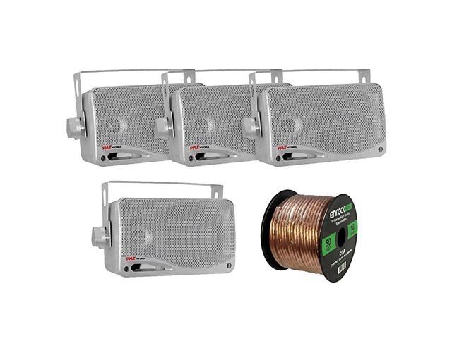 x New Pyle PLMR235 200 Watt 3Way Weather Proof Marine Mini Box Speaker System Black and Enrock Audio 16Gauge 50 Foot Speaker Wire