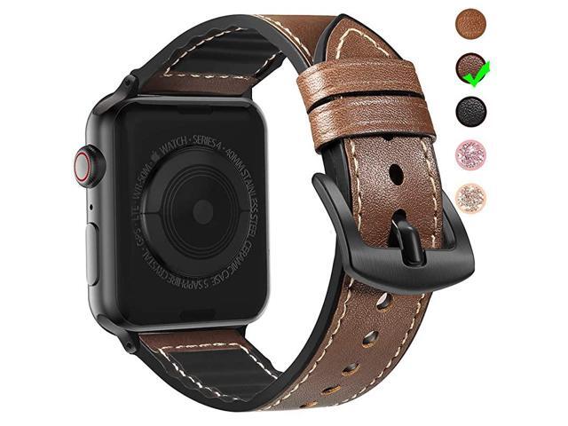 Compatible Apple Watch Band 40mm 38mm Sweatproof Hybrid Genuine Leather and Silicone Sports Watch Band Replacement for iWatch SE Series 6 5 4 3 2 1