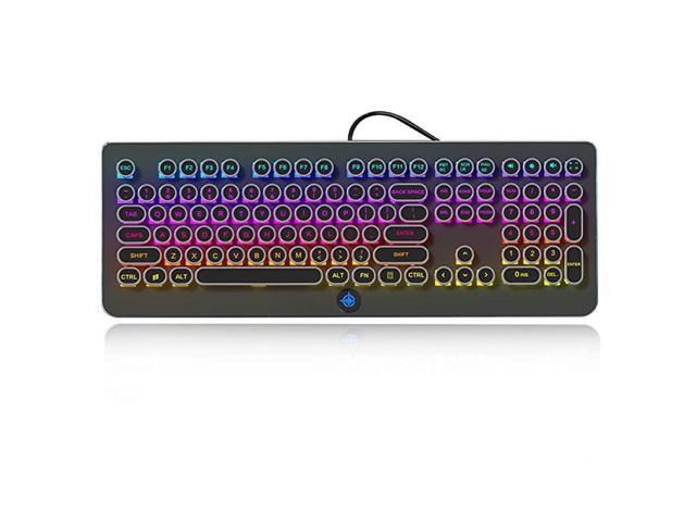 RGB Mechanical Keyboard Retro Gaming KeyboardBlue SwitchesLED Backlit SilverPlating2 Knob and 12 Multimedia Buttons104 Round Key Illuminated