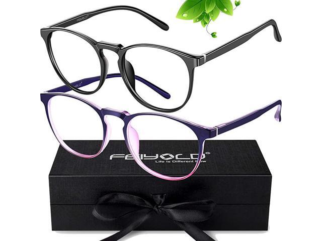 Blue Light Blocking Glasses WomenMenRetro Round Anti Eyestrain Computer Gaming Glasses2Pack