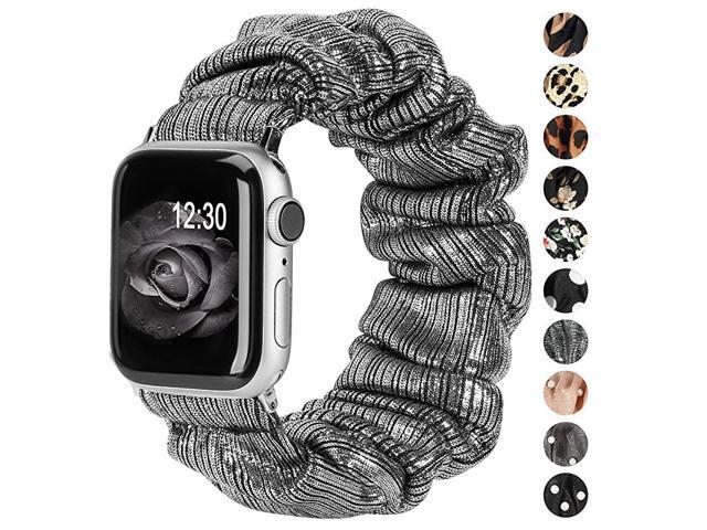 Compatible with Apple Watch Band Scrunchies 42mm Cloth Soft Pattern Printed Fabric Wristband Bracelet Women Rose Gold IWatch Cute Elastic Scrunchy