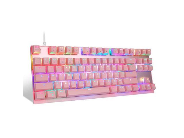 Professional Gaming Mechanical Keyboard RGB Rainbow Backlit 87 Keys Illuminated Computer USB Gaming Keyboard for Mac PC Pink