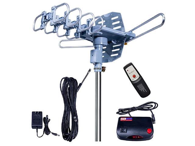 MilesAmplified Outdoor TV Antenna4K1080p High Reception+60FT RG6 Cable360°Strong Motor Rotation Wireless Remote Snap On Installation+2TV Function