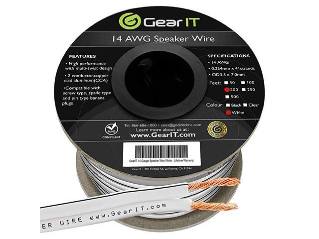 14AWG Speaker Wire Pro Series 14 AWG Gauge Speaker Wire Cable 200 Feet 609 Meters Great Use for Home Theater Speakers and Car Speakers White