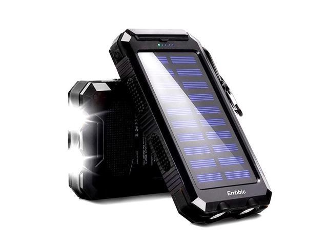 Solar Power Bank Solar Charger Waterproof Portable Battery Charger with Compass for iPad iPhone Android Cellphones Black
