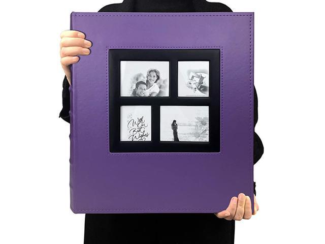 Photo Album 4x6 600 Photos Black Pages Large Capacity Leather Cover Wedding Family Photo Albums Holds 600 Horizontal and Vertical Photos Purple 600